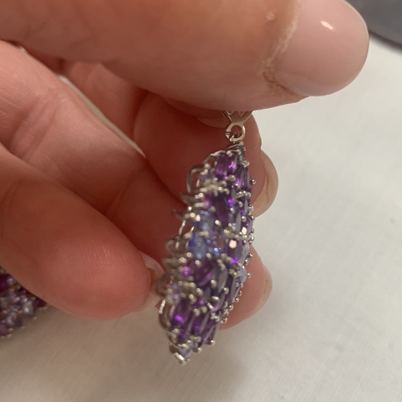 NWT JTV 3.51CTW MIXED SHAPE AFRICAN AMETHYST & 1.94CTW TANZANITE DANGLE EARRINGS - Picture 4 of 6